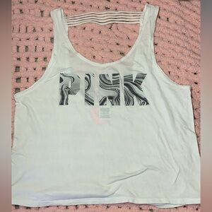 PINK Victoria's Secret White and Black Graphic Tank Top